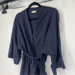 Pluto Luxury Navy Kimono Embroidered Robe